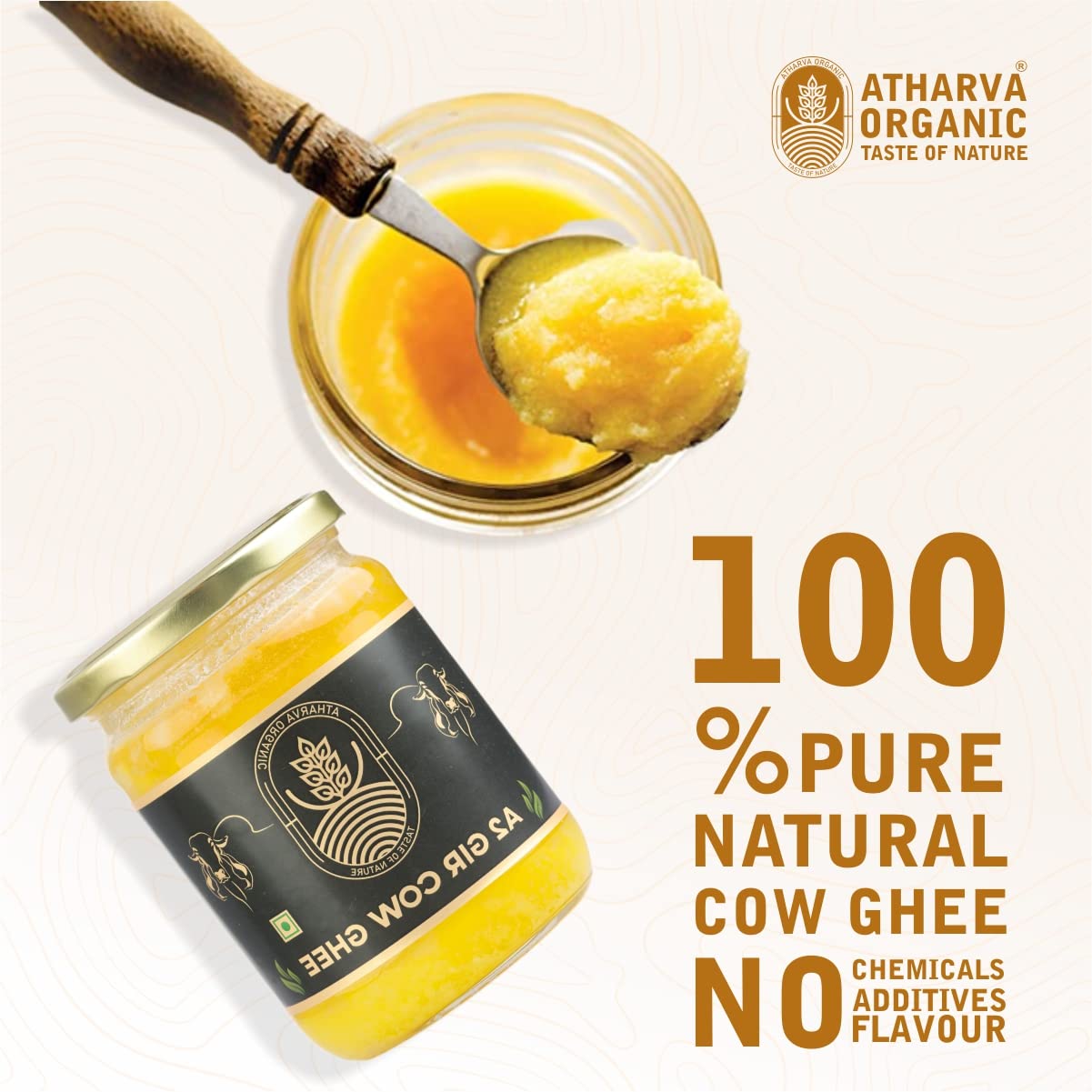 Premium A2 Desi Gir Cow Ghee By Atharvaa Organic | Natural & Healthy Protein Fiber Desi Cow Ghee Perfect For Body Joint Pain | (500ml) 16.9 Ounce | Jar Pack