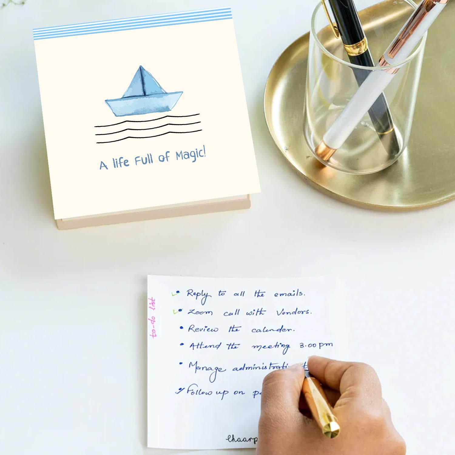 Notepad For Daily Notes & Ideas, Stylish "Life Is Full Of Magic" Memo Pad, 200 Blank Pages