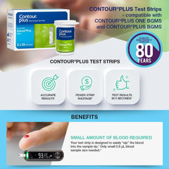 Contour Plus Blood Glucose Test Strip (25 Strips) | Contour Plus Glucometer 25 Test Strips Pack