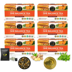 Teacurry Plant Based She Balance Tea - Pack Of 6 X 30 Pyramid Tea Bags | Spearmint Ginger Tea, Relieves In PCOS Symptoms - Infused With Nettle, Lemon, Cinnamon | Gluten Free, Caffeine Free