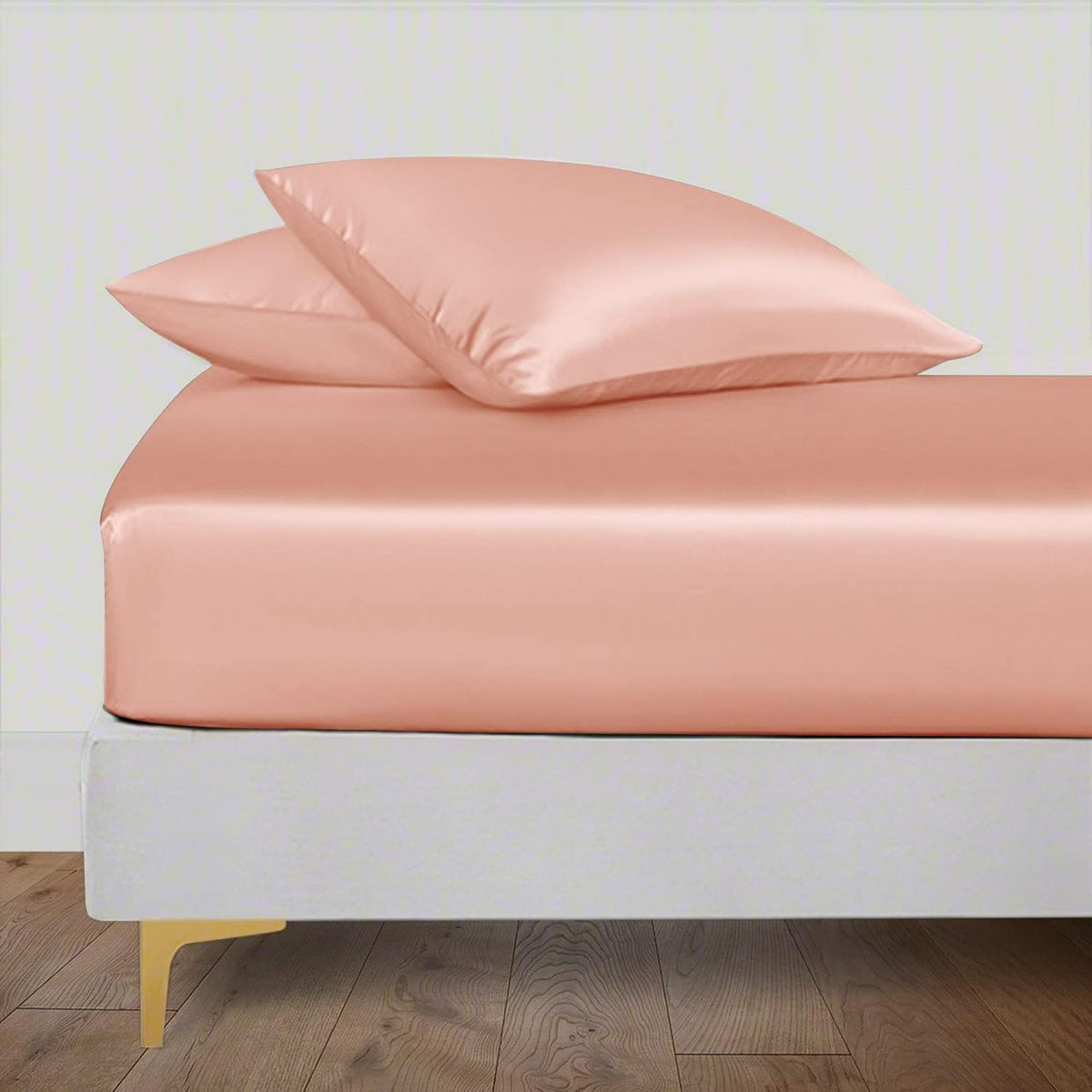 Elastic Fitted Queen Size Bedsheet - 60 X 78 Inches, Peach | 400 Thread Count Silky Soft | Naturally Soft, Breathable, & Skin-Friendly