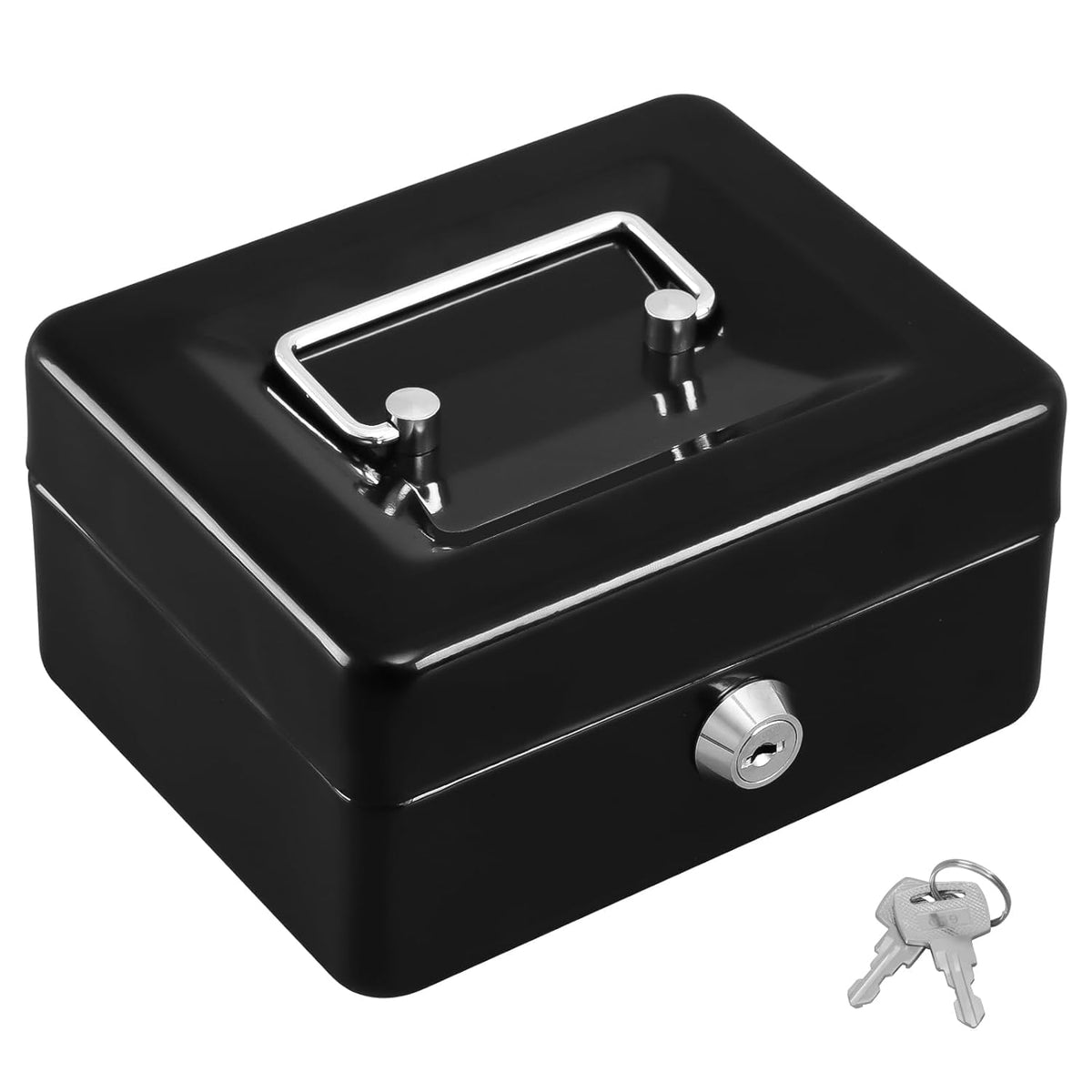 Small Cash Box, With Key Lock & Coin Try, Portable, 6" Inch Petty Cash Box, Money Safe Box | Colour - Black, Material - Alloy Steel