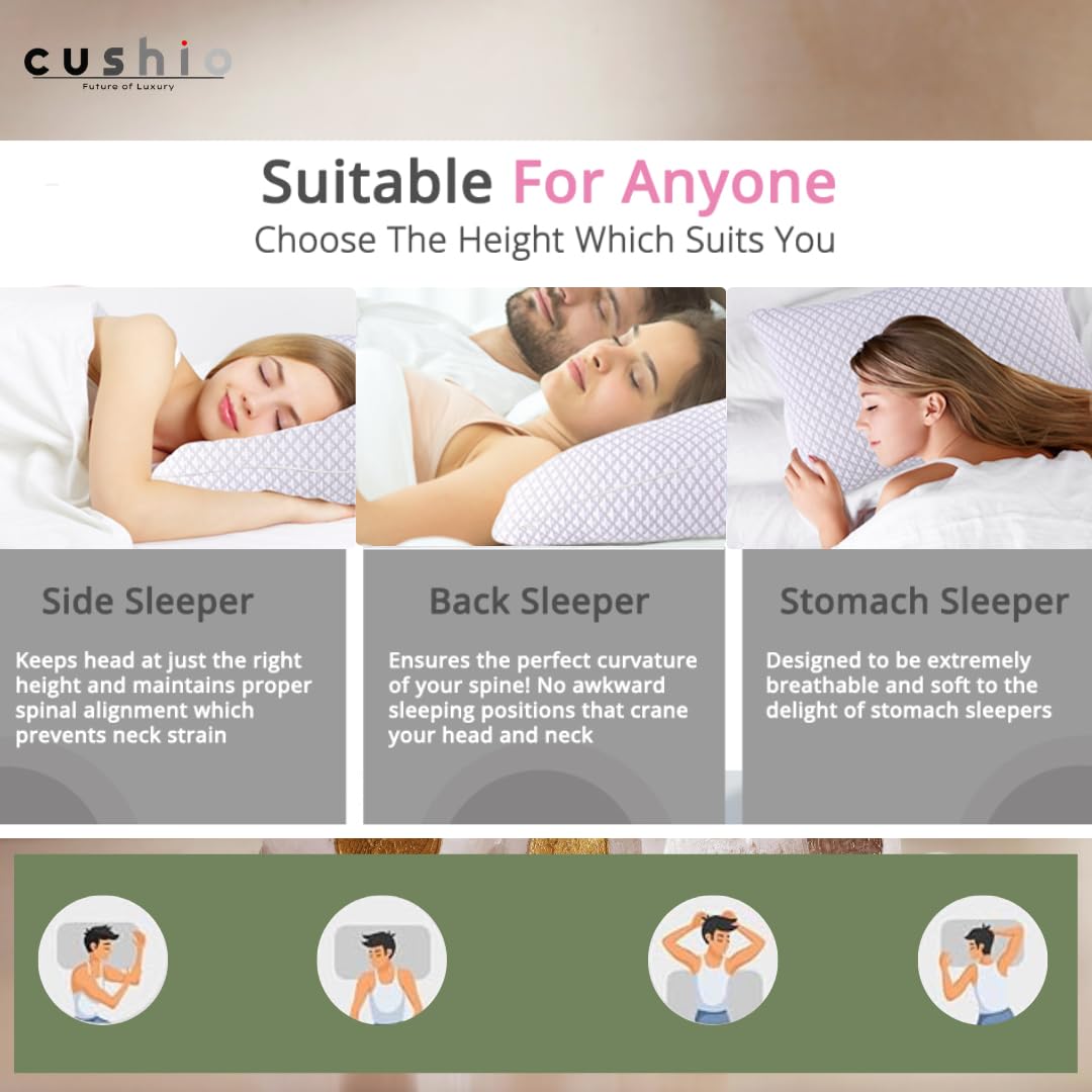 Cooling Gel Memory Foam Pillow, Cervical Pillow, White & Grey, King Size - 24 X16 X 4 Inch | For Relieving Neck & Shoulder Pain With Free Pillow Cover | Stomach Sleepers - Set Of 2