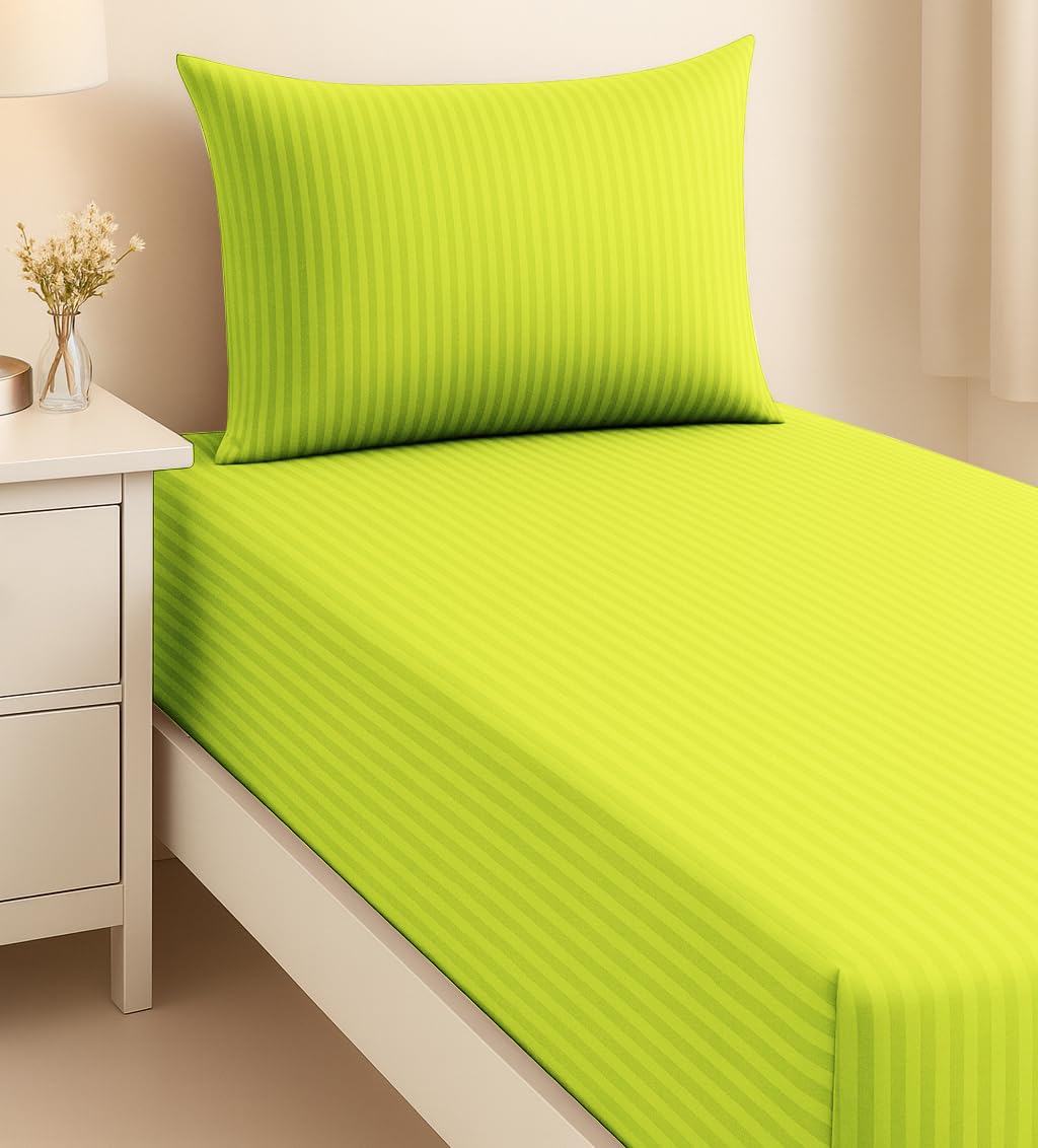 Cotton Single Bedsheet With One Pillow Cover - 90 X 60 Inches, Lime Green | Soft & Breathable Premium Printed Design Bedsheet
