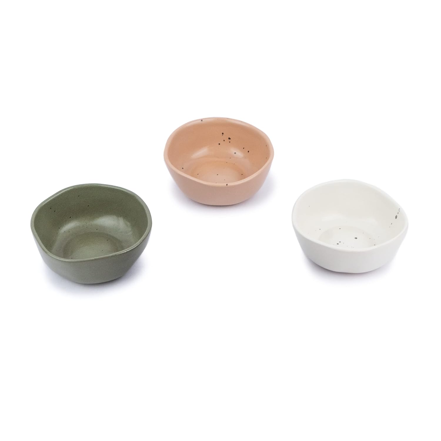 Ceramic Earth Bowl Set Of 3 Pieces For Snacks - 350ml Each, 1 Each Beige, Green, White | Cereal Bowl - Maggie Bowl With Matte Finish | Durable & Microwave Safe