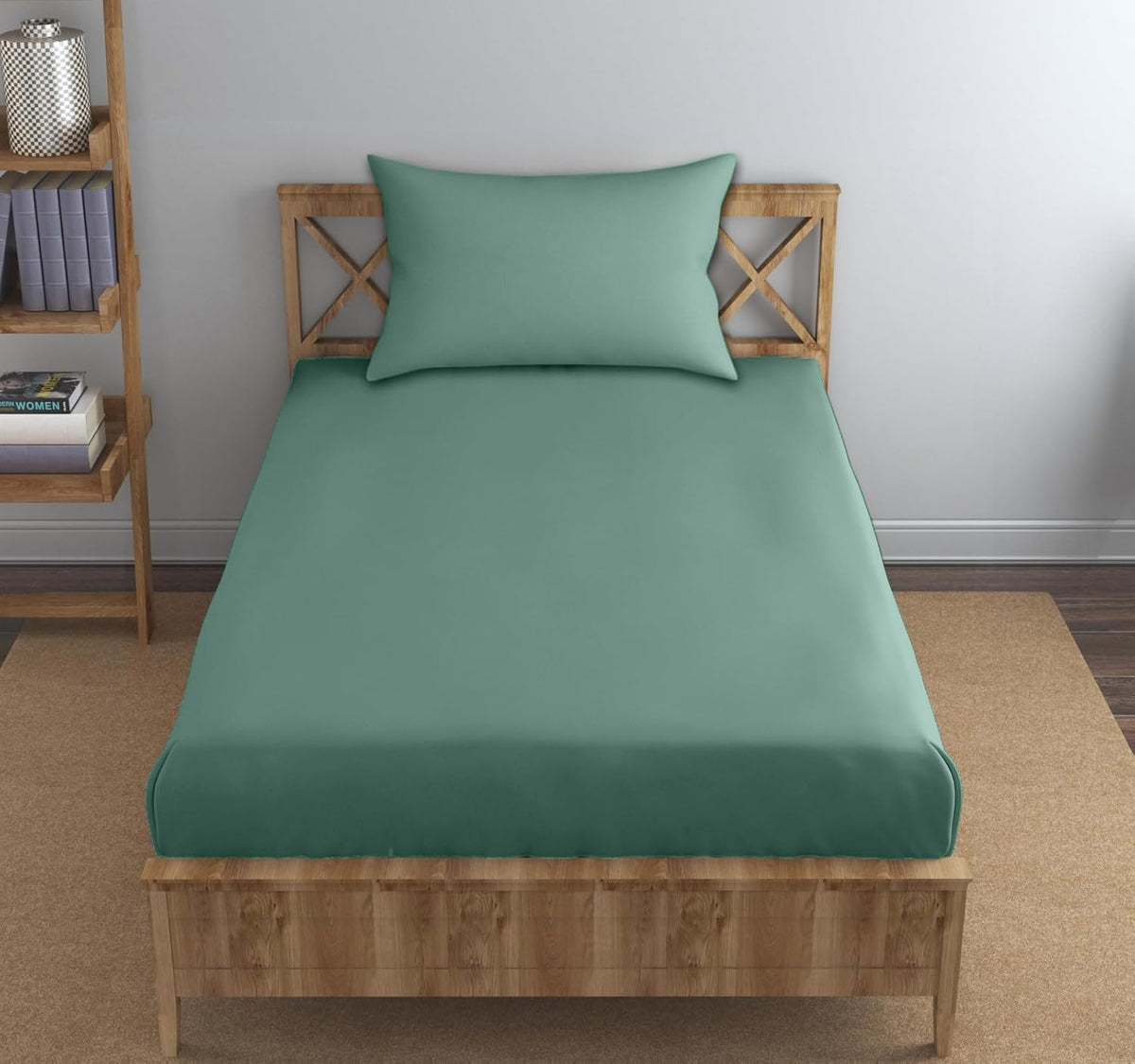Single Flat Bedsheet With 1 Pillow Cover (54 X 90 Inches) Aqua Green | Durable & Long Lasting Wrinkle Resistant Fabric - All Season Comfort | 300 Thread Count