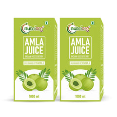 Nutriorg Amla Juice Organic Amla Juice For Hair & Skin, Rich In Vitamin C, Cold - Pressed Indian Gooseberry Juice, Detox, Weight Loss & Immunity Boosting | 1 Litre 2.2lbs Each Pack Of 2