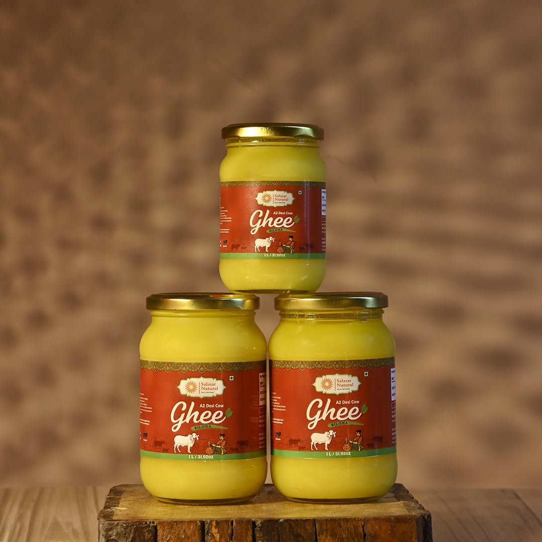 100% Pure A2 Bilona Desi Cow Ghee By Salasar Organic | Bilona Method Curd-Churned Pure Desi Ghee Good For Cooking | (250ml) 8.4 Ounce | Jar Pack