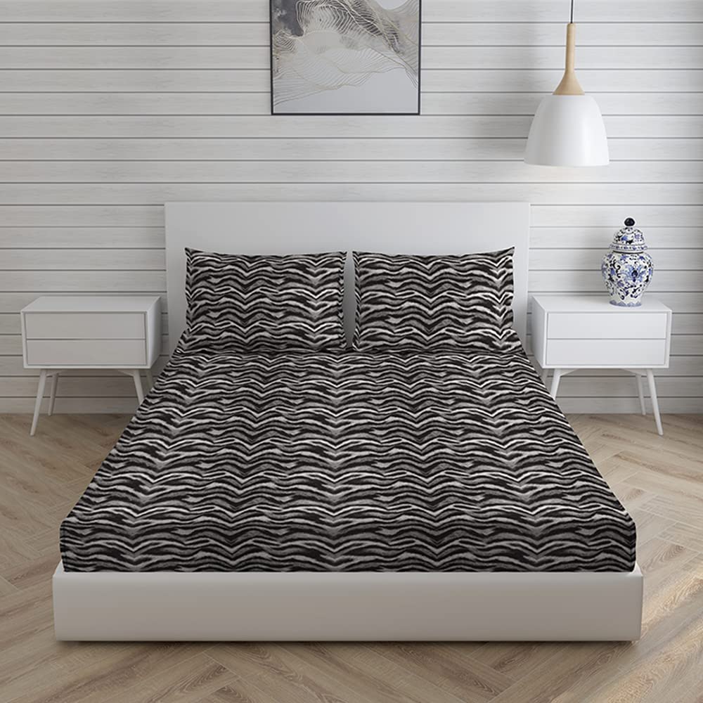 100% Cotton Bedsheet Set For Double Bed - 88 X 100 Inches, Black | 1 Double Bed Sheet & 2 Pillow Covers - Gift For Weddings Or Birthdays Queen Size