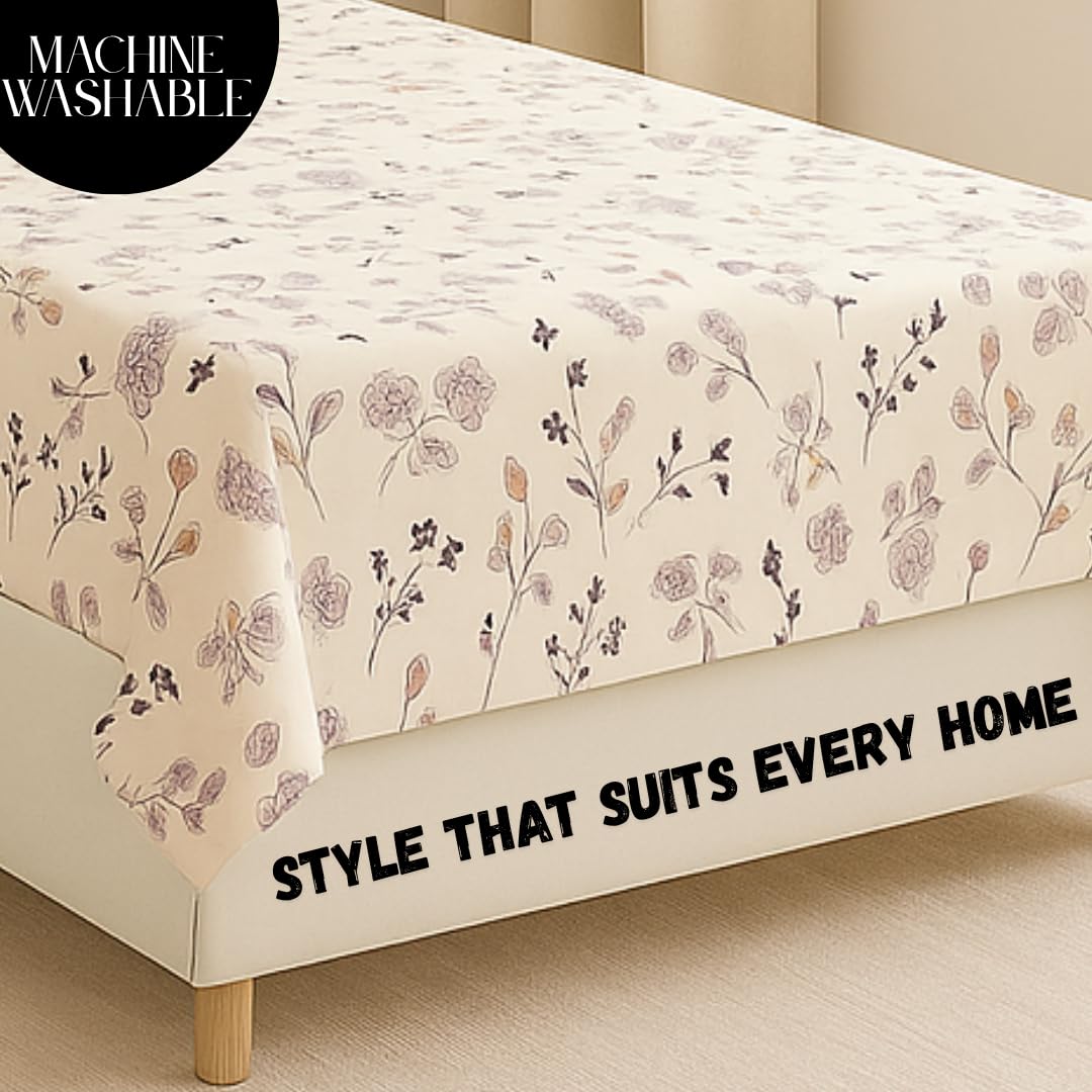 Bedsheet For Single Bed With 1 Pillow Cover - Size 90 X 60 Inches, Beige | Soft Touch Cotton Fabric-Comfortable & Durable | Elegant Printed Bedding Set For Daily Use