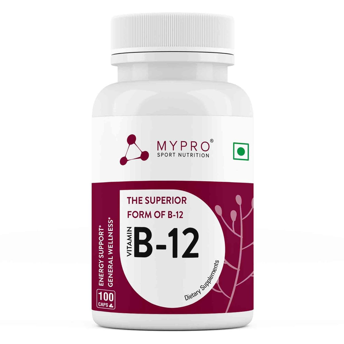 Mypro Sport Nutrition Vitamin B12 Veg Capsules - Normal Energy Production & Metabolism, Immune System Support - Brain And Nervous Support | 100 Veg Capsules , 150gm 0.3lbs