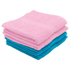 Patpug 100% Indian Ultra Soft Cotton Hand Towel 600 Gsm | For Gym, Workout, Yoga, Wash Basin (Teal & Sweet Pink) - 4 Piece