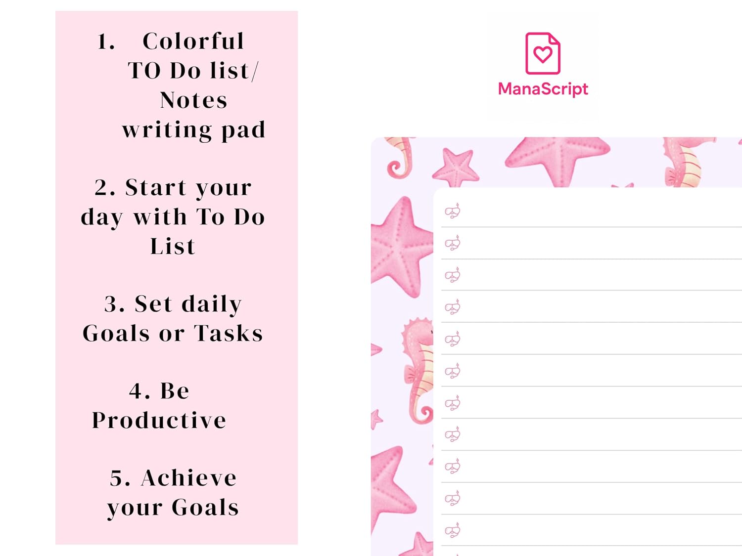 A5 Notes/To Do List Notepad, Beautiful Checklist Pad, Tear-Off Sheets (Seahorse) Pack Of 1