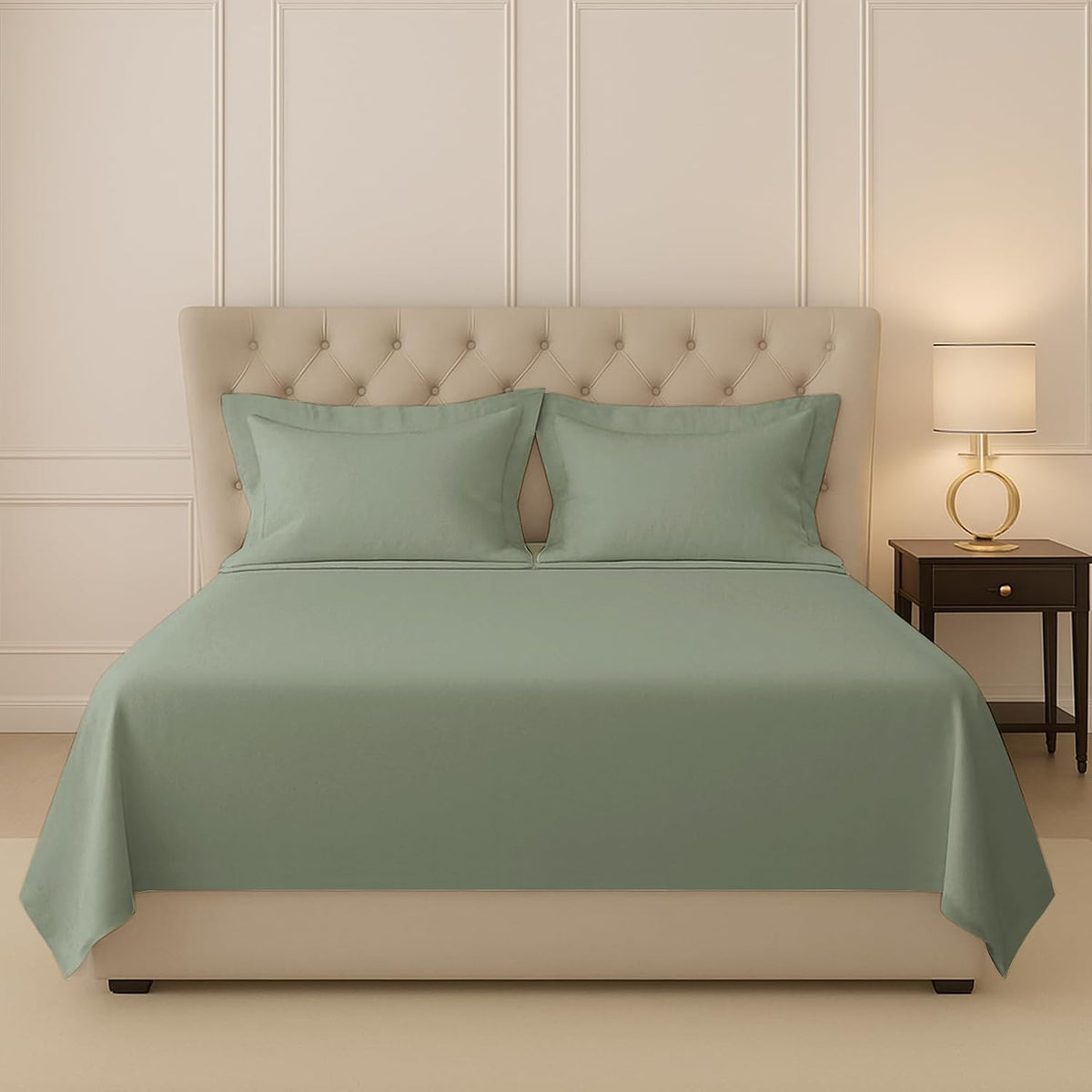 Flat Bedsheet For Double Bed With Two Matching Pillow Cover - 90 X 100 Inches, Sea Foam | Sheets Naturally Breathable & Durable