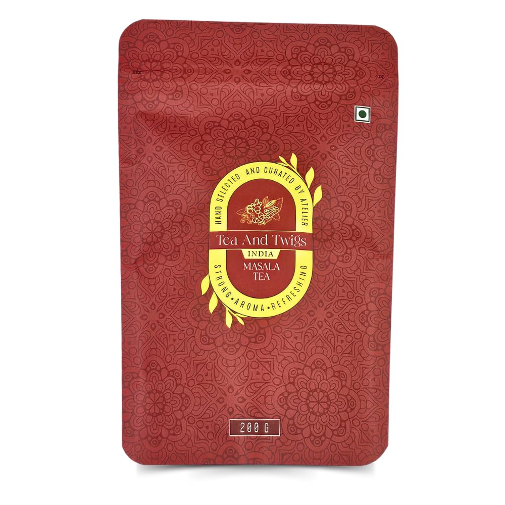 Tea And Twigs Strong Masala Tea - 200gm, 7.05 Ounce | Premium Second Flush CTC Black Tea & 100% Natural Spices - Kadak Masala Chai | Medium Caffeine Assam Tea