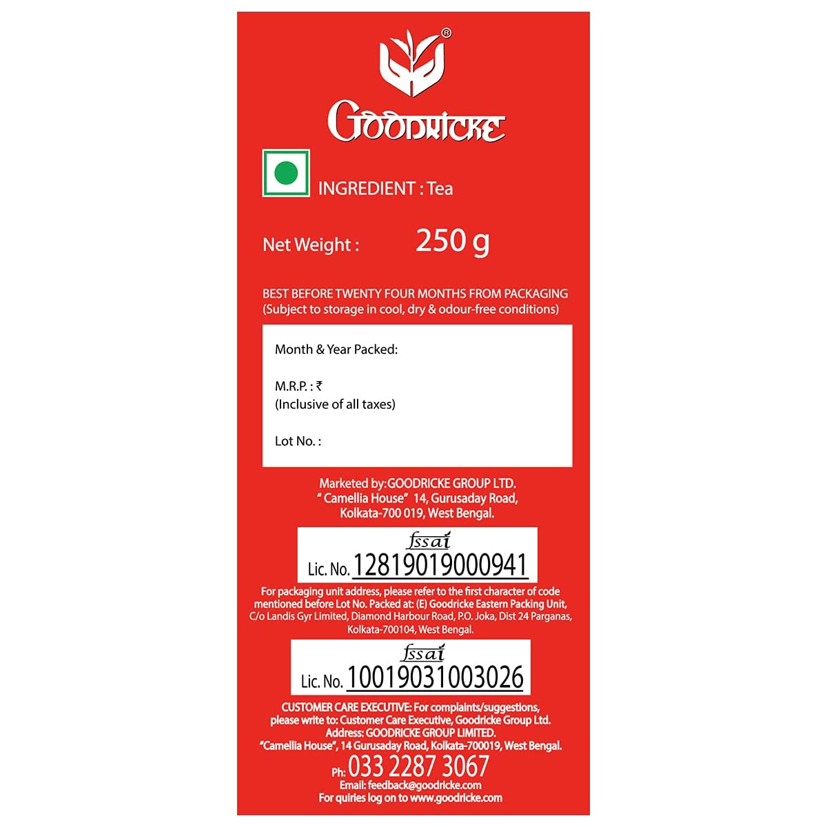 Goodricke Roasted Darjeeling Tea Pack Of 5 X 250gm, 8.8 Ounce Each - Flavoury Golden Orange Pekoe | Premium Black Loose Leaves Tea With Rich Taste & Flavor - 100% Pure & Original Long Leaf Chai