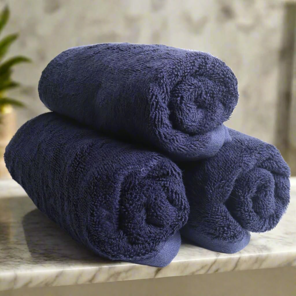 Heelium Bamboo Hand Towel 800 Gsm | Ultra Absorbent & Anti-Bacterial 3x Softer Than Cotton Towels | Pack Of 3 - Blue