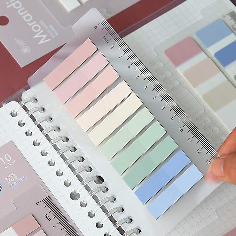 Index Tabs With Ruler, 3 Pack 600 Pieces Sticky Note Marker, Writable & Repositionable File Flags