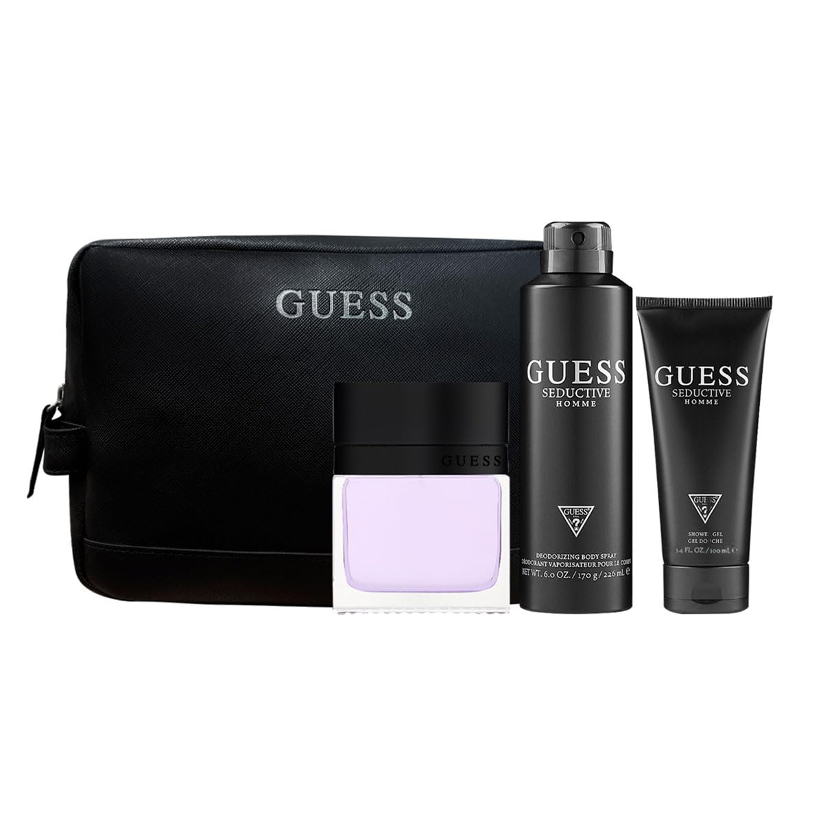 Guess Seductive Homme Men Gift Set EDT 3.4 Fl.oz. + Shower Gel 3.4 Fl.oz. + Body Spray 5.9 Oz. + Pouch