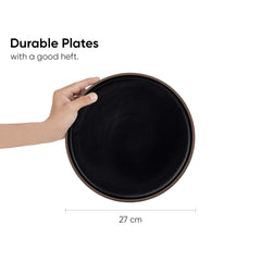 Ceramic Japandi Dinner Set - 12 Pcs, Black | Crockery Set, Ceramic Dinner Set With Matte Finish - Dinner Set Ceramic | 6 Dinner Plates + 6 Veg Small Bowls, 220ml Each