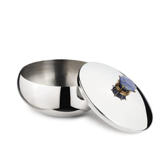 Silver Stainless Steel Bowl With Lid - Medium, Royal Lapiz Series | Storing & Serving Bowl - Lapis Lazuli Stone Lid | Serve Ware, Dinnerware & Tableware