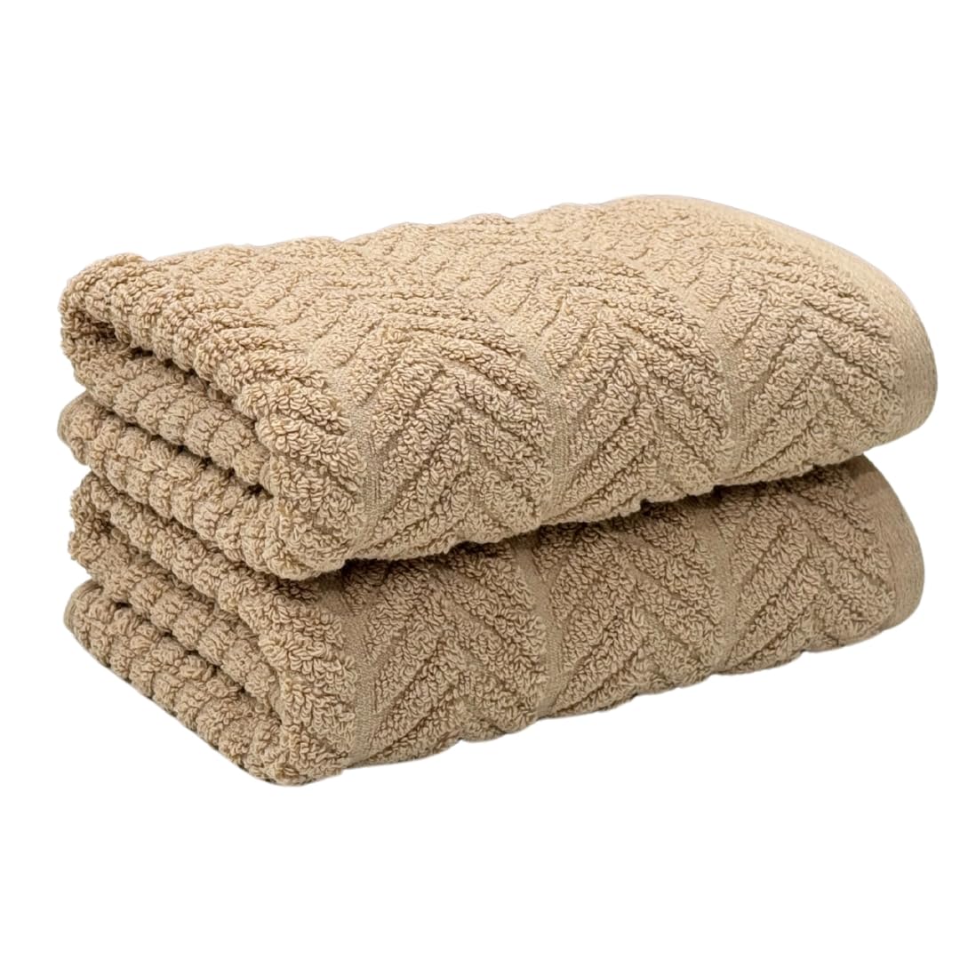 Stamio Cotton Hand Towels 400 Gsm | Home & Kitchen Use, Gym, Wash Basin, Sports | Soft, Absorbent, Quick Dry, Full Large Size (Set Of 2)- Beige