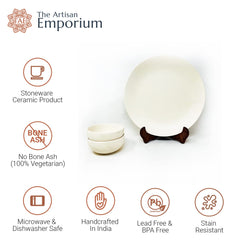 Subhra Handcrafted Ceramic Dinner Set - 8 Pieces | 4 Dinner Plates + 4 Katori Bowls, 180ml Each | Matte Finish White Dinnerware Set | Serving For 4, Microwave Safe & Dishwasher Safe