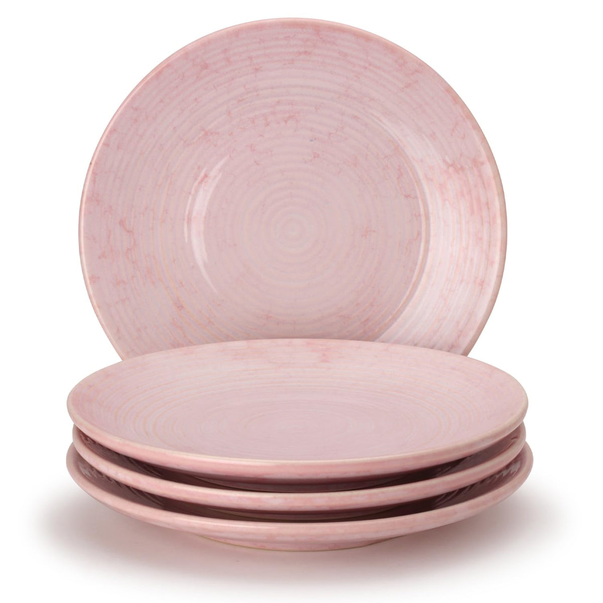 Reactive Hand Glazed Ceramic Stoneware Quarter Plates Set Of 4 - 7.4 Inch, Pastel Pink | Hand Painted, Stoneware - Dinnerware | Scratch Resistant, Microwave & Dishwasher Safe