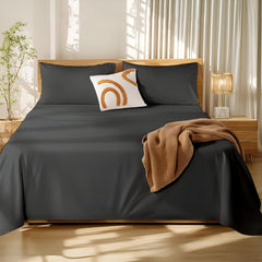 Plain Bedsheet For Queen Bed Soft Bedding Sheet With 2 Pillow Covers | 90x102 Inch, Dark Grey - Wrinkle, Resistant & Lightweight Double Bedsheet