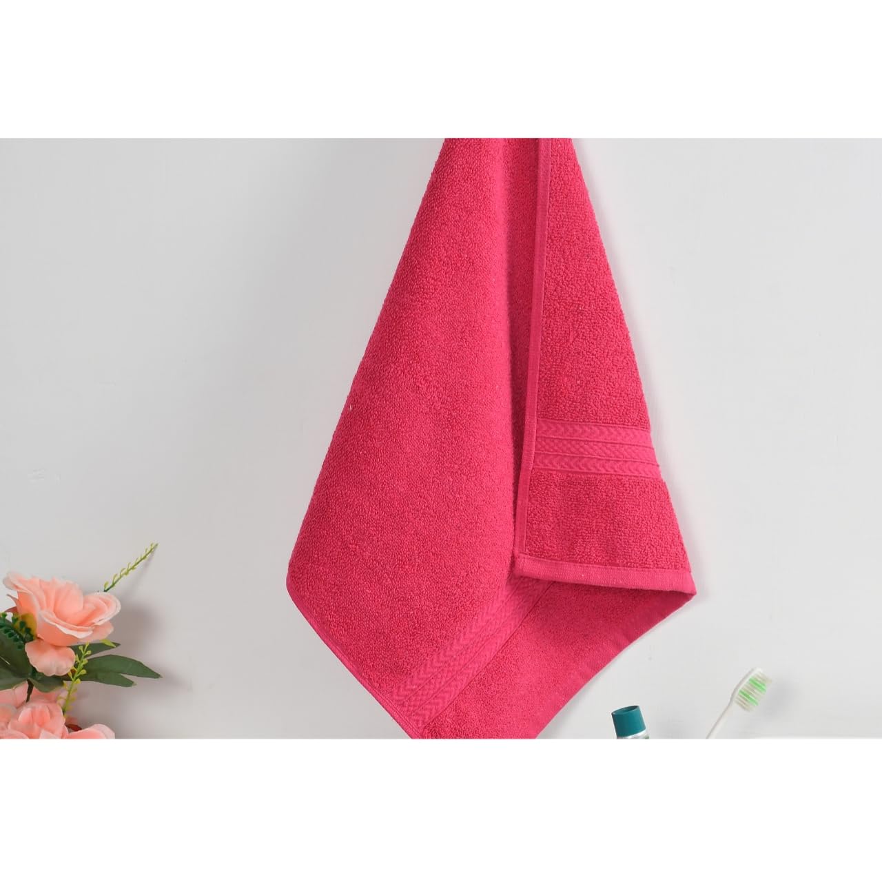 Pure Cotton Hand Towel 400 Gsm | Luxury Towels For Home, Sports & Kitchen | Pink & White (Set Of 2)