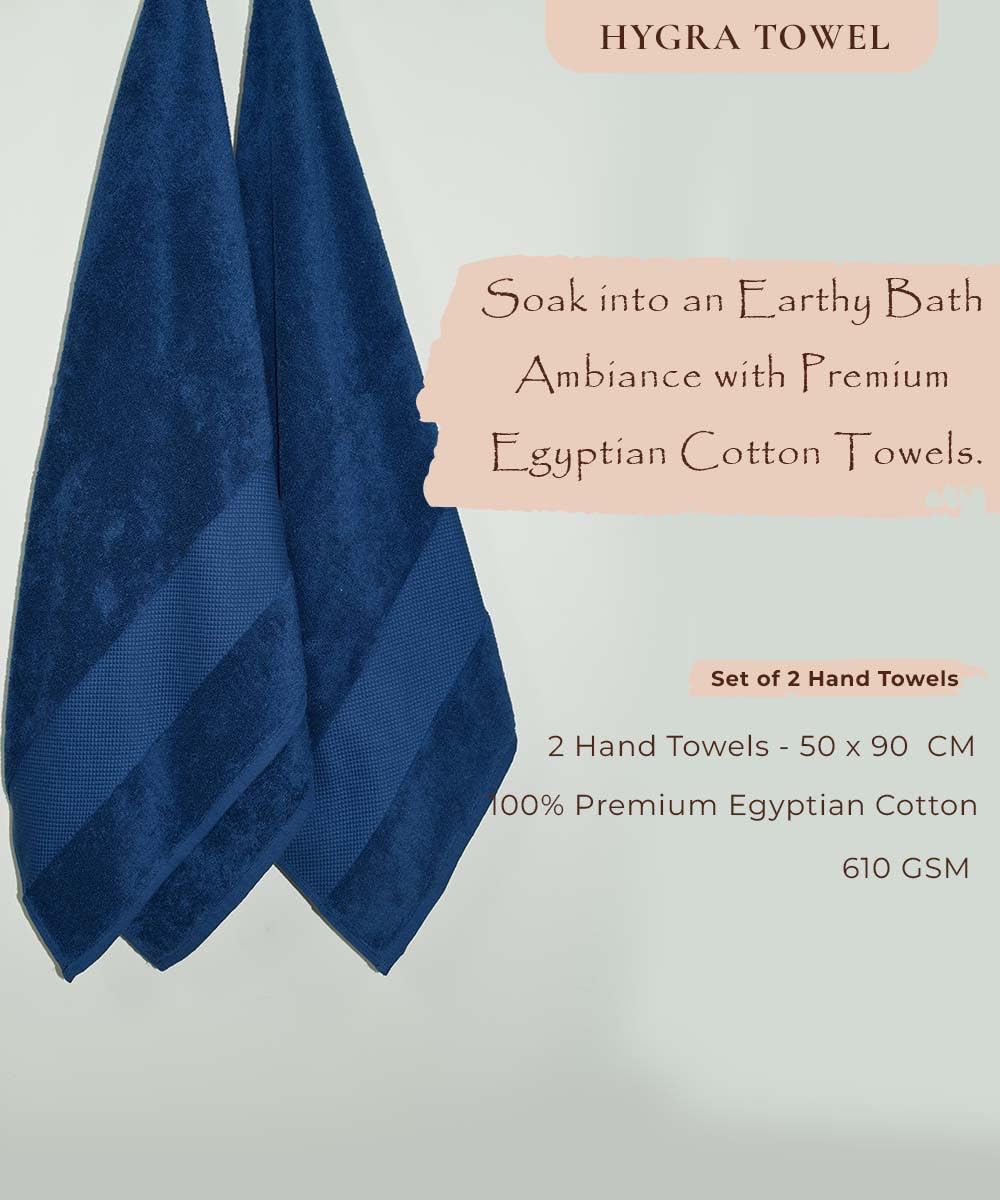 Rangoli Soft Absorbent Durable Towels Earthly Egyption Cotton Plush Oversized Small Size Bath Towel 600 Gsm (Navy Blue)- Pack Of 2