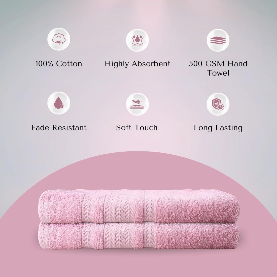Hampton Home Linens Cotton Hand Towel 800 Gsm | Soft, Absorbent & Quick-Dry Towels Durable & Luxurious Bathroom Towels - Pink & Blue (Pack Of 4)