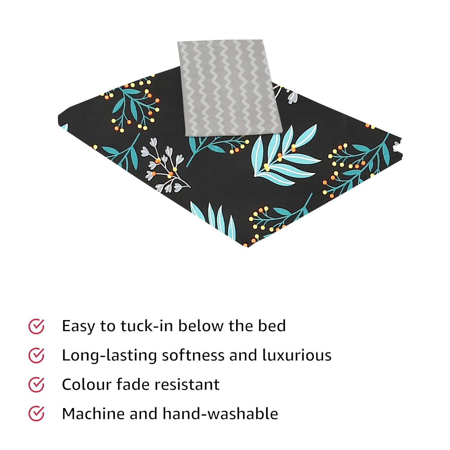 Floral Print Cotton 1 Single Bedsheet With 1 Pillow Cover - 60 X 90 Inches, Black & Grey | Soft & Breathable Fabric, Skin-Friendly Bed Sheet For All Seasons