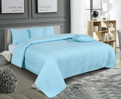 Luxurious Bedsheet For Double Bed With 2 Pillow Cover + 2 Cushion Cover - 90 X 100 Inches, Sky Blue | All Weather 5 Pcs Glace Cotton Ultrasonic TC - 280