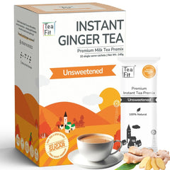 Teafit Unsweetened Instant Ginger Tea Premix - Pack Of 10 Sachets, 140gm, 4.9 Ounce | Premium Milk Tea Premix, Just Add Water - Strong Home Like Adrak Kadak Chai | Medium Caffeine