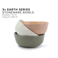 Ceramic Earth Bowl Set Of 3 Pieces For Snacks - 350ml Each, 1 Each Beige, Green, White | Cereal Bowl - Maggie Bowl With Matte Finish | Durable & Microwave Safe