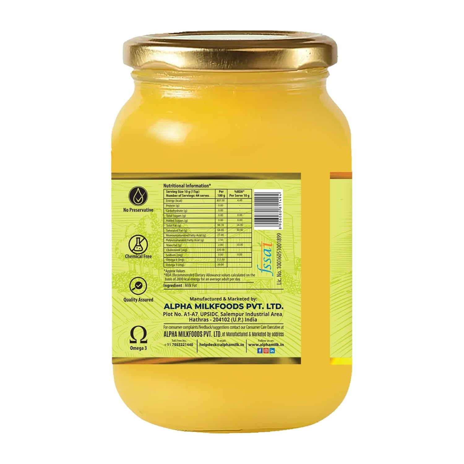 Premium Desi Cow Ghee By Farmer Fresh | High In Protein Fiber Healthy Desi Ghee Good For Body Joint Pain | (500ml) 16.9 Ounce | Jar Pack
