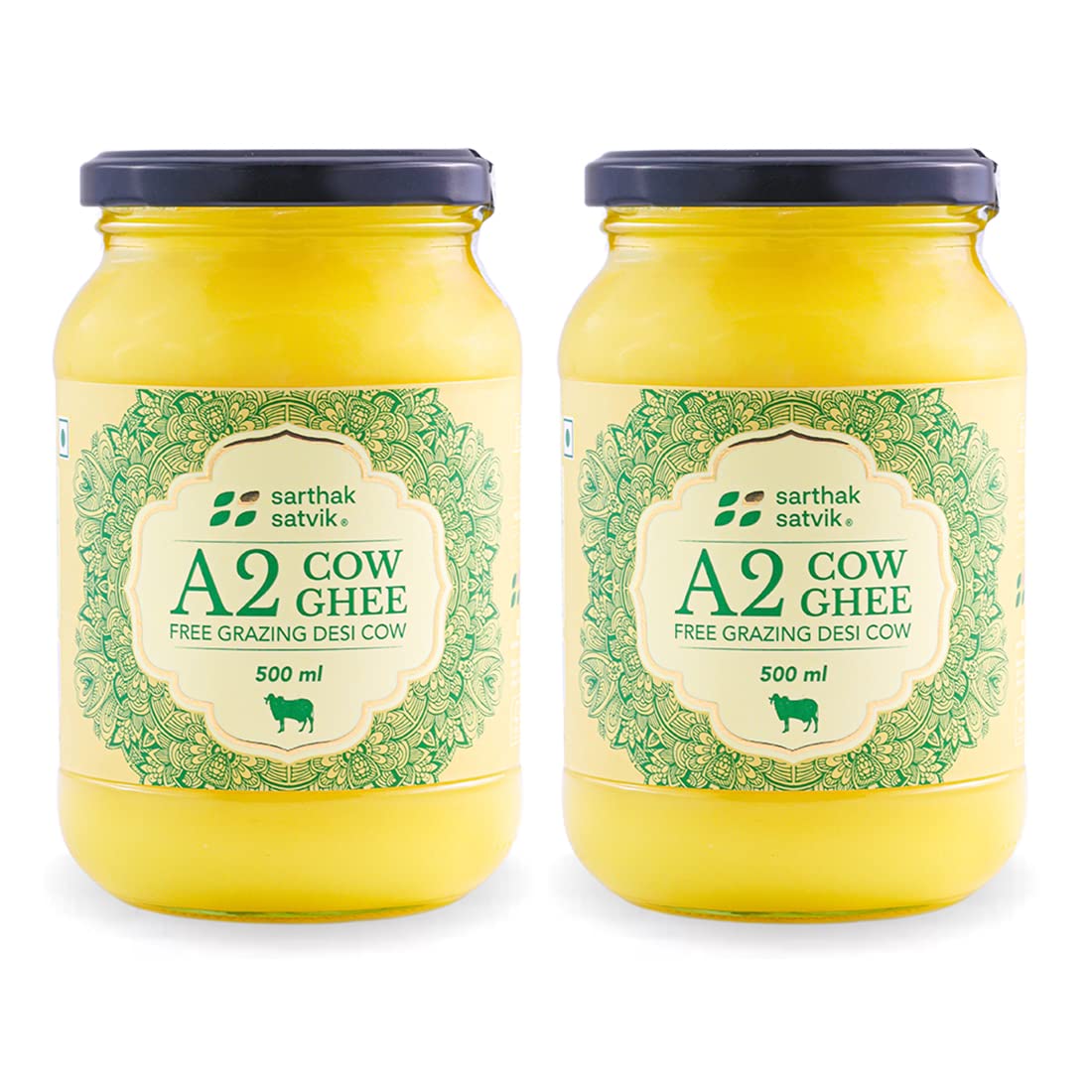 100% Natural A2 Cow Ghee Desi By Sarthak Satvik | Nutrient Rich Ghee Made With Traditional Binola Method Good For Body Health | 1 Litre (500ml * 2) 33.8 Ounce | Jar Pack