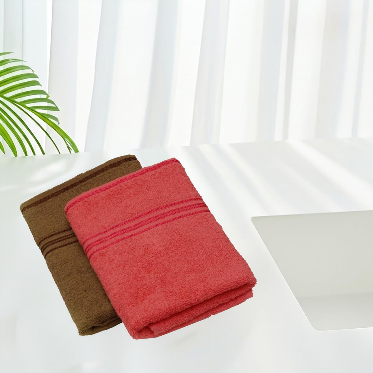 Liberty Towels Soft Cotton Small Size Hand & Face Towels 400 Gsm | Quick Dry Sweat & Workout Towels For Men & Women (Brown & Coral) - Pack Of 2