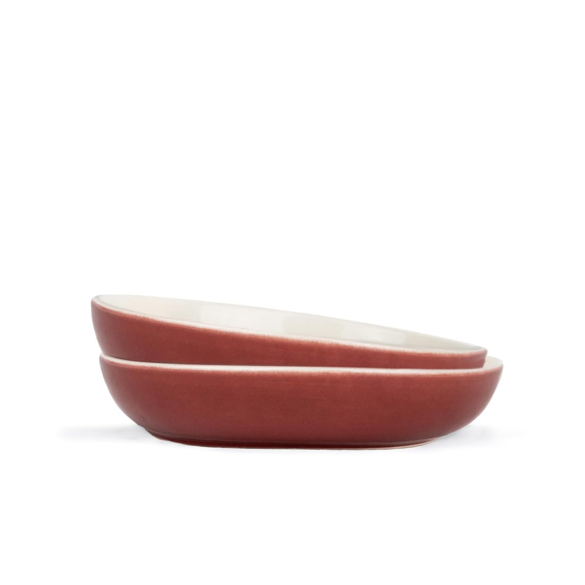 Ceramic Pasta Bowl Set Of 2 Pcs, 22cm - Burgundy Outside, 300ml Each | Stoneware Ceramic Serving Bowls With Glossy Finish | Pasta Plate - Deep Plate | Ceramic Bowl - Pasta Serving Plate