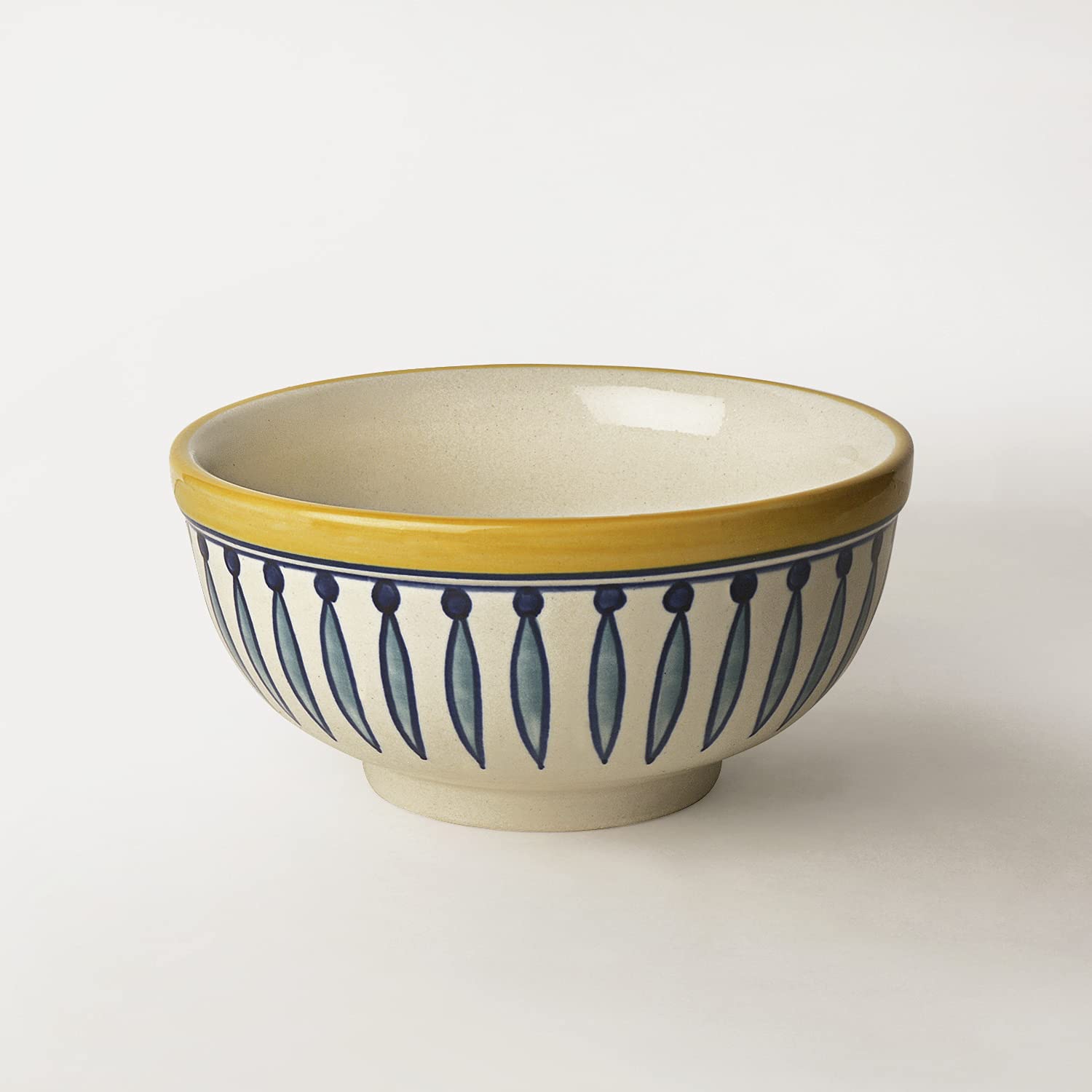 Hand Painted Ceramic Dinner Serving Bowl - White & Blue, 1000ml | Vegetable & Pasta Serving Bowl - Mixing Bowl, Salad Bowl