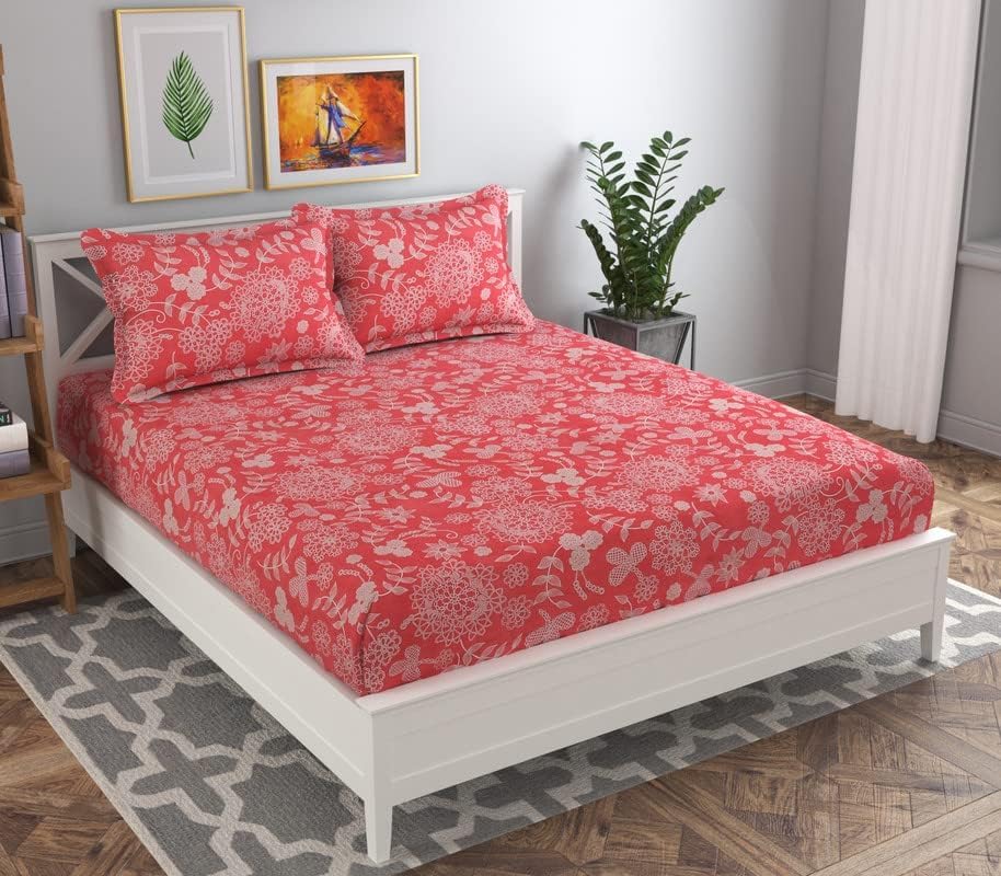 100% Microfiber Bedsheet For Double Bed With 2 Pillow Covers - 86 X 88 Inches, Pink & White | 120 Thread Count Wrinkle Free & Perfectly Soft Touch