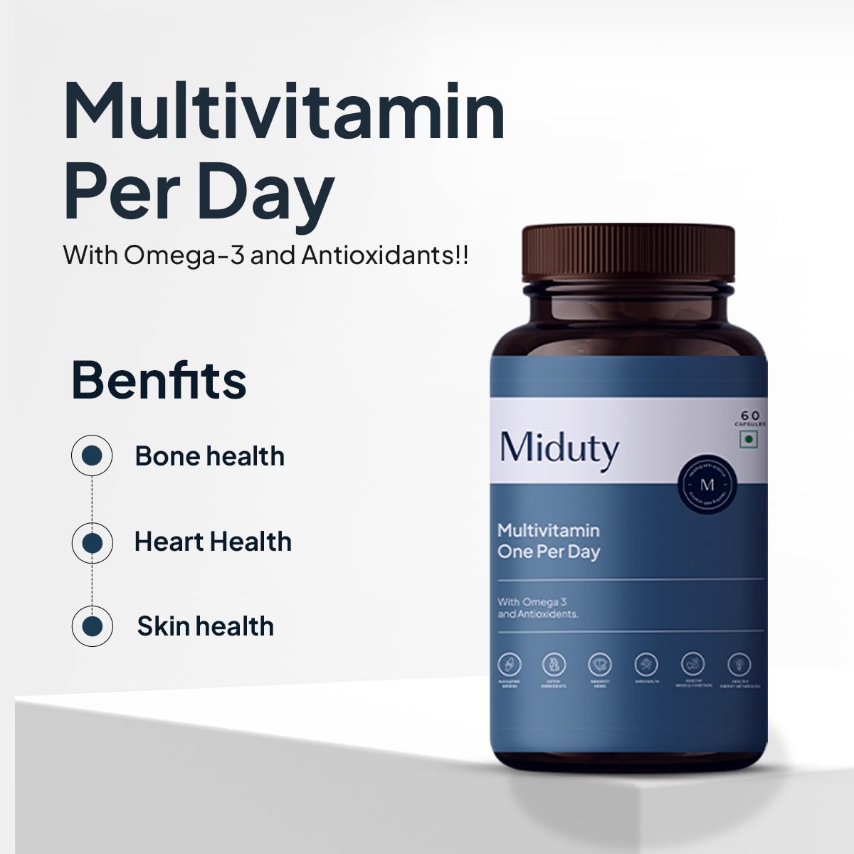 Miduty Multivitamin One Per Day, With Omega 3 Immunity Booster & Muscle Function For Men & Women | 30 Capsule , 50gm 0.1lbs
