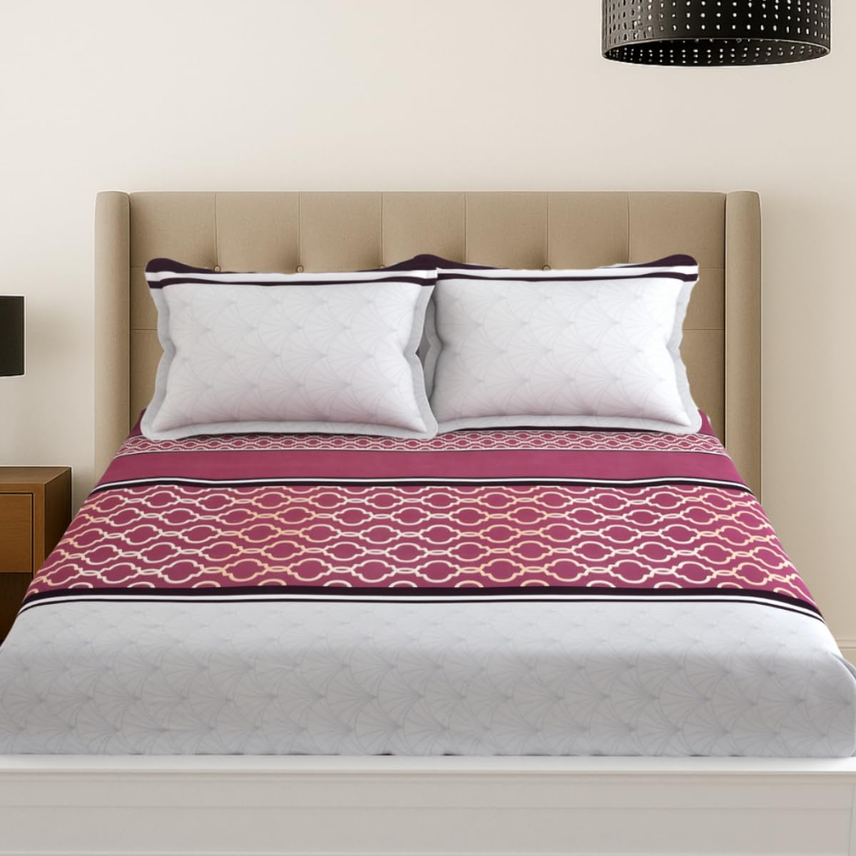 Double Bedsheet For Queen Size - 90 X 100 Inches, Pink & Grey With 2 Pillow Cover | Soft, Breathable & Fade Resistant | Comfortable For All Seasons