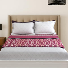 Double Bedsheet For Queen Size - 90 X 100 Inches, Pink & Grey With 2 Pillow Cover | Soft, Breathable & Fade Resistant | Comfortable For All Seasons