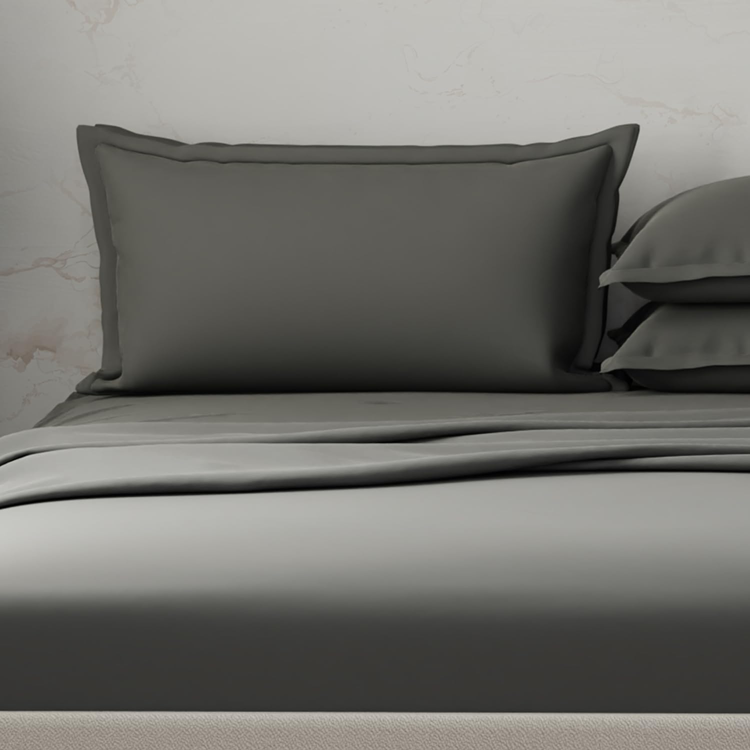100% Cotton Plain Bedsheet Set With 4 Pillow Covers - 108 X 108 Inches, Grey | 300 Thread Count - Gift For Weddings Or Anniversary King Size Bedsheet