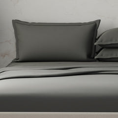 100% Cotton Plain Bedsheet Set With 4 Pillow Covers - 108 X 108 Inches, Grey | 300 Thread Count - Gift For Weddings Or Anniversary King Size Bedsheet