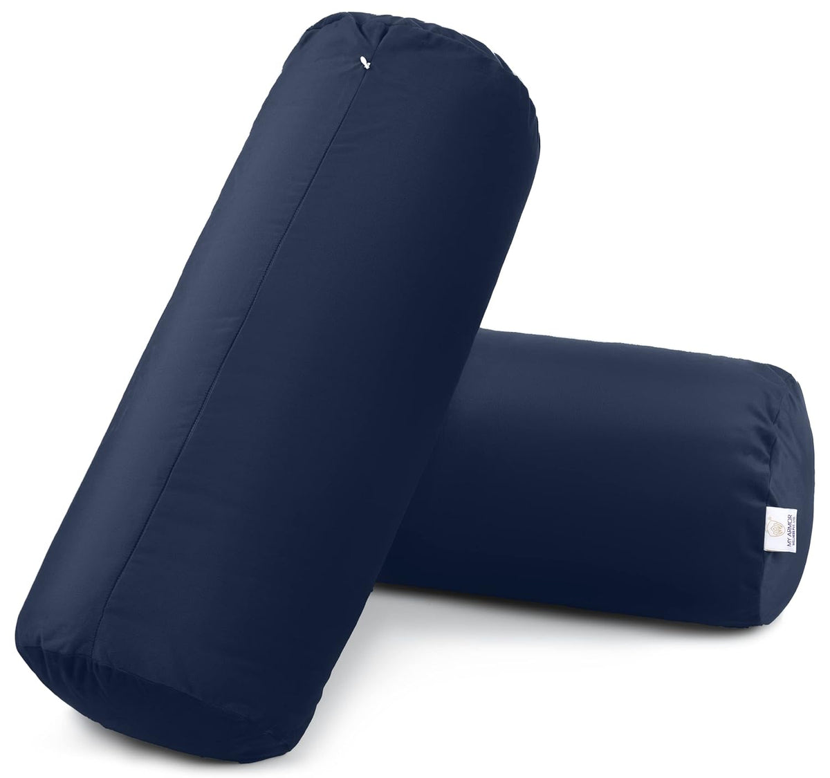 Microfiber Bolster Pillow For Bed & Sofa, Navy Blue - 10 X 25 Inches | Diwan, Round Side Pillow, Light, Soft & Fluffy For Neck & Back Support | Washable, Velvet Cover With Zip - 2 Piece