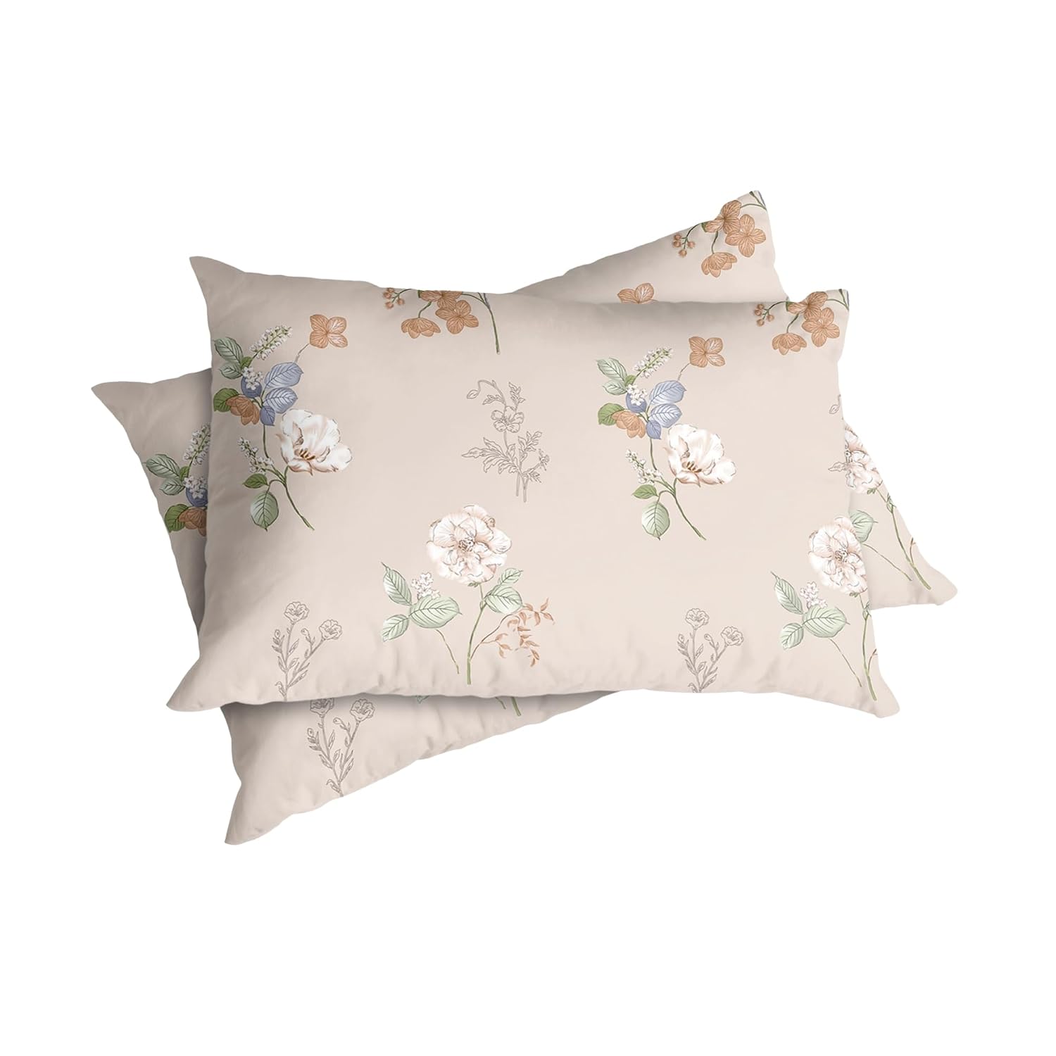 Printed Double Bedsheet With 2 Pillow Covers - 96 X 89 Inches, Cream | Ideal For Daily Use, Bedroom Decor & Gifting | Resistant All-Season Bedsheet