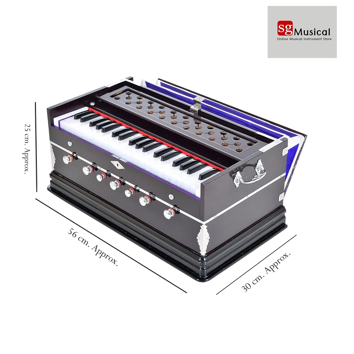 Harmonium Musical Instrument - 7 Stopper, 39 Keys, Double Fold Bellow, Two Reeds (Bass+ Male) | Two Side Carry Handles, Jaali Frame On Keys